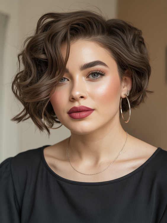 Stylish hairstyles for round faces 2026 Soft Curled Bob With Structured Volume