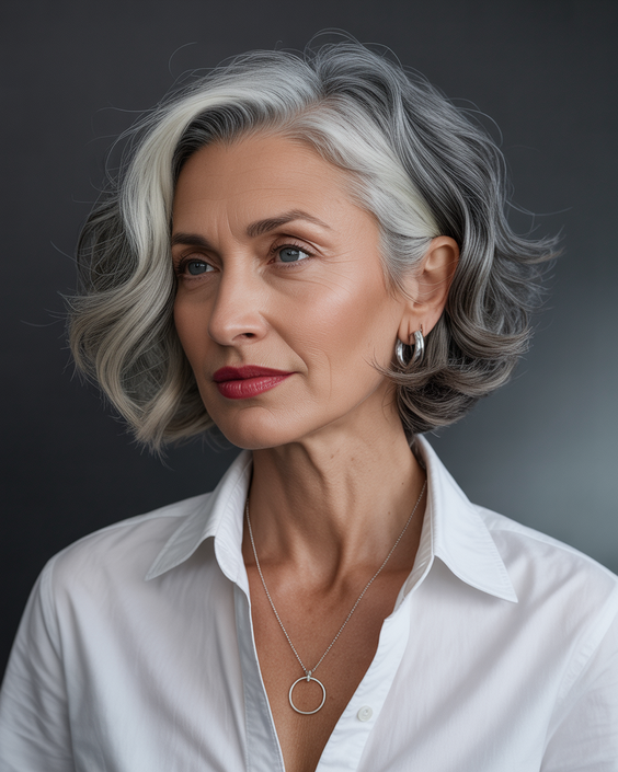 stylish hairstyles for women over 40 2026 silver dimensional waves with side lift