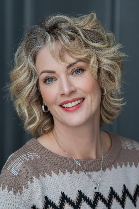 stylish hairstyles for women over 40 2026 curly honey blonde bob with playful movement