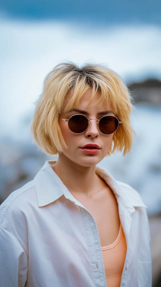 stylish hairstyles for women over 40 2026 sunlit strawberry choppy bob