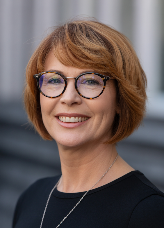 stylish hairstyles for women over 50 2026 warm copper bob with soft fringe