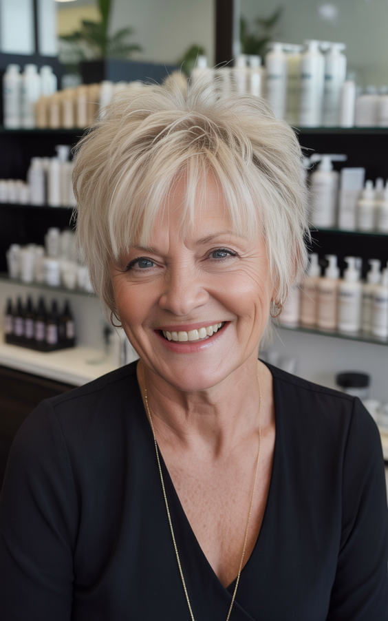 Stylish hairstyles for women over 60 2026 Textured Short Pixie With Lifted Crown