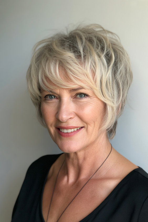 Stylish hairstyles for women over 60 2026 Soft Blonde Pixie Bob With Textured Volume