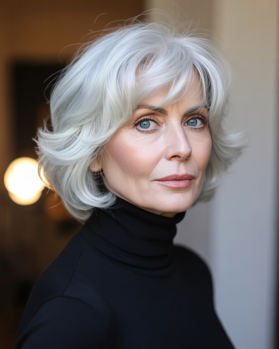Stylish hairstyles for women over 60 2026 Modern Frosted Bob With Light Airy Texture