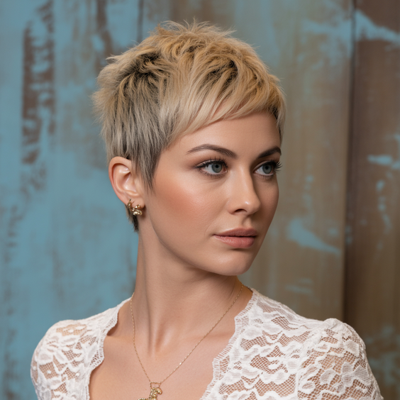 stylish short haircuts 2026 textured blonde pixie with contrast dimension