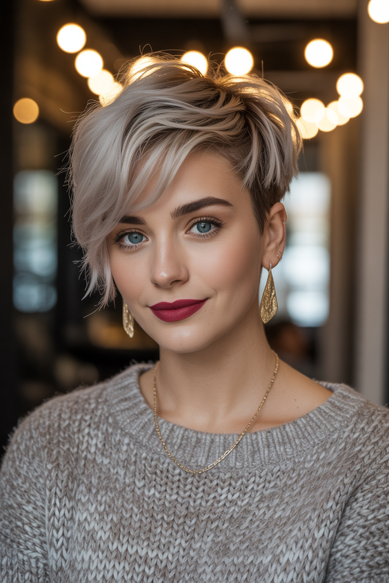 stylish short haircuts 2026 soft tousled pixie with airy silver layers