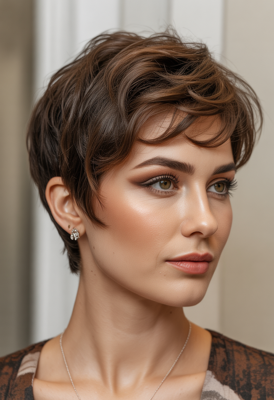 stylish short haircuts 2026 romantic layered pixie with soft curved texture