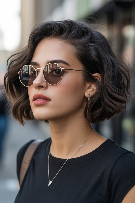 stylish short haircuts 2026 chic wavy bob with minimalist street style edge