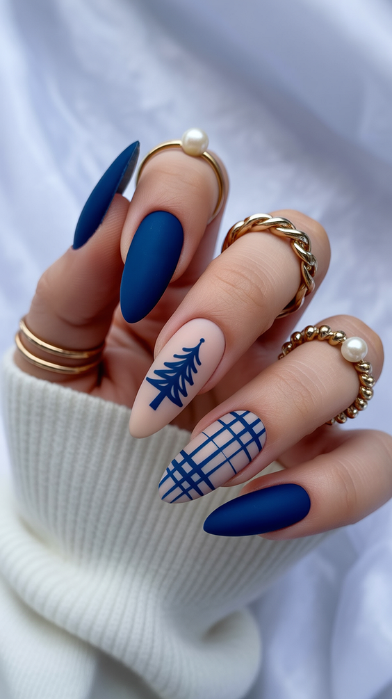 super cute nails 2026 navy minimal art