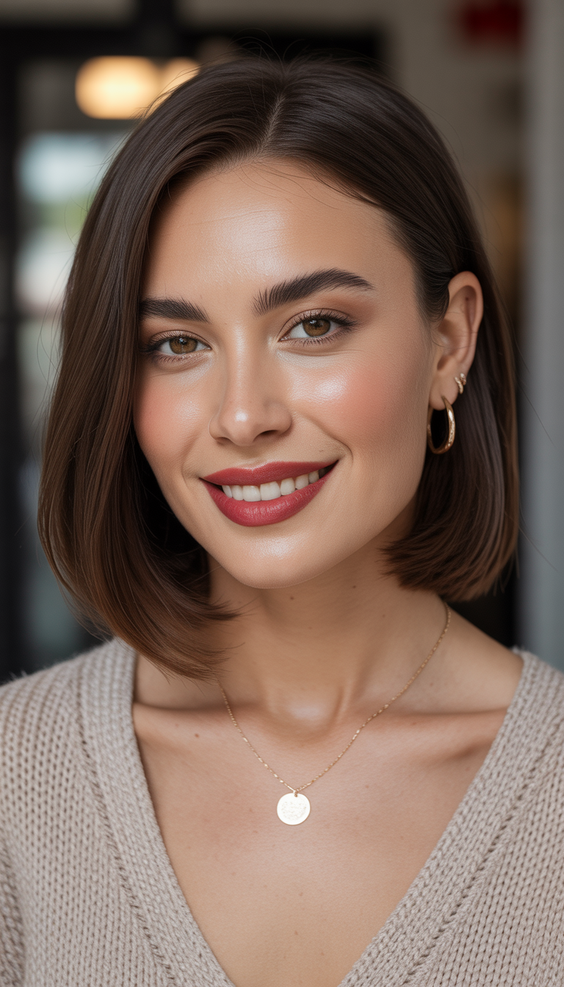 hair color trends 2026 Soft Chestnut Glow Bob