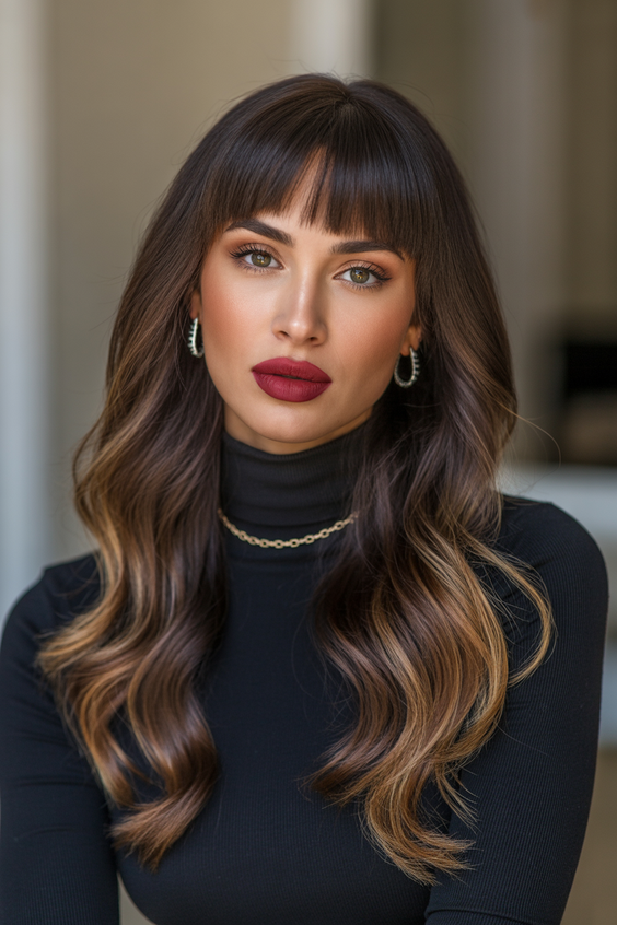 hair color trends 2026 Espresso Root Melt With Caramel Curtains