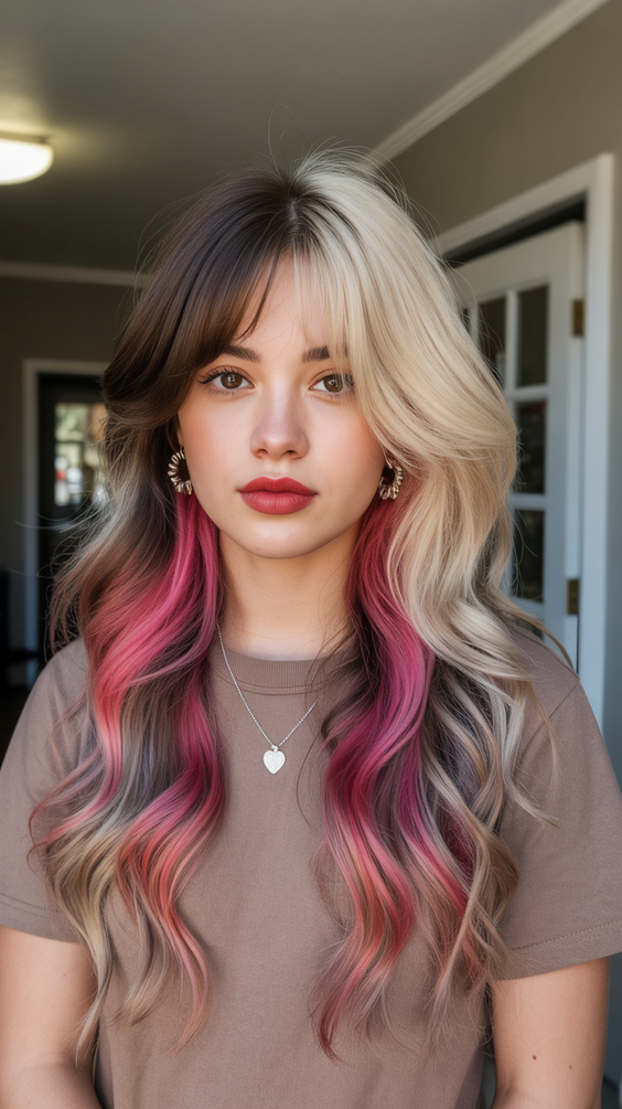 hair color trends 2026 Two Tone Soft Blonde with Rosy Ends