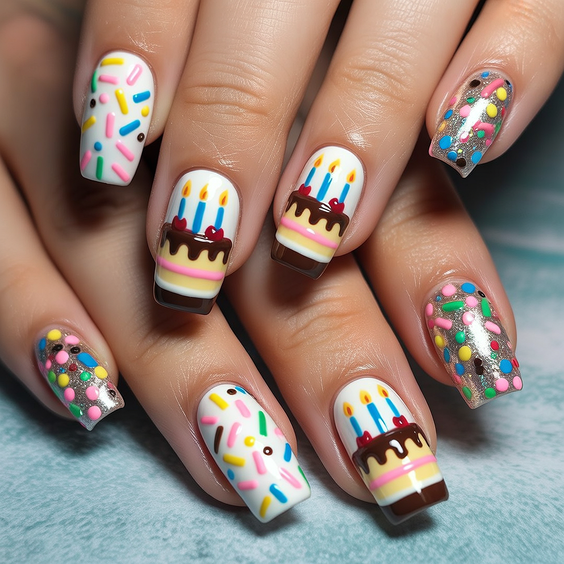 trendy birthday nails 2026 Playful Birthday Cake Nails With Colorful Sprinkles