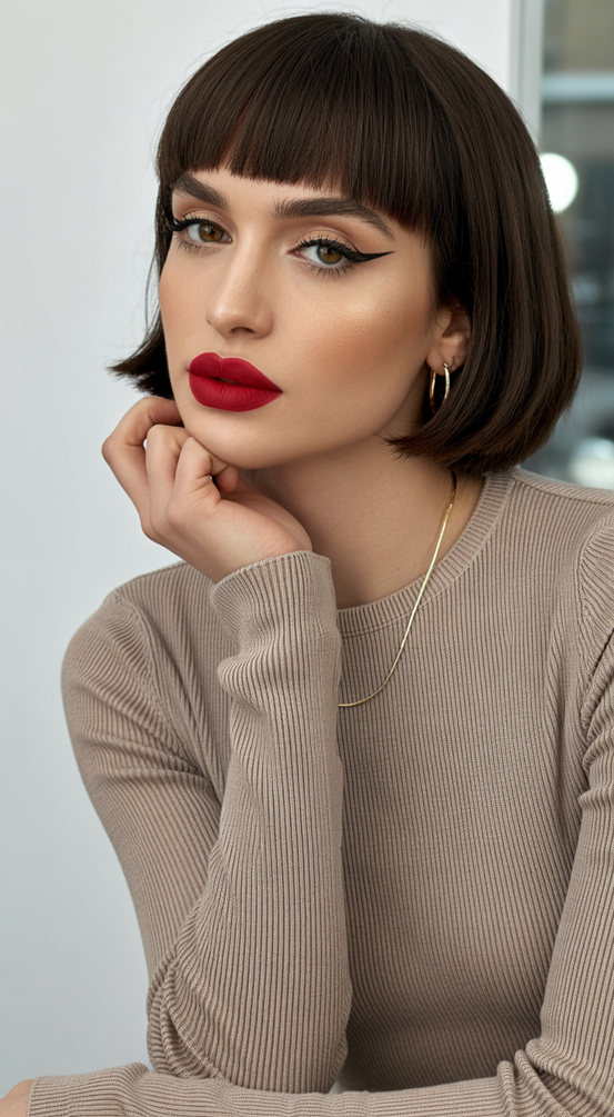 bob haircut 2026 Classic Micro Bangs Bob