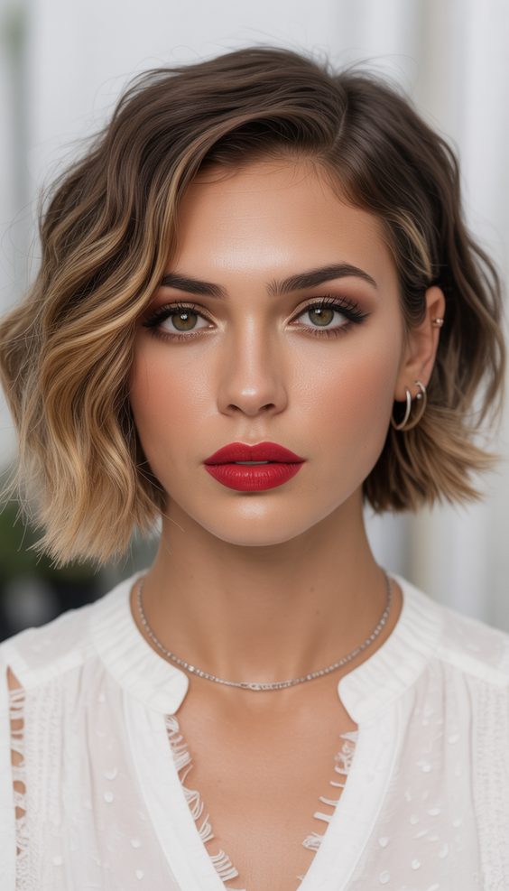 bob haircut 2026 Soft Highlighted Wavy Bob