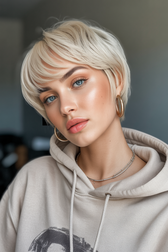 bob haircut 2026 Feathered Platinum Pixie Bob