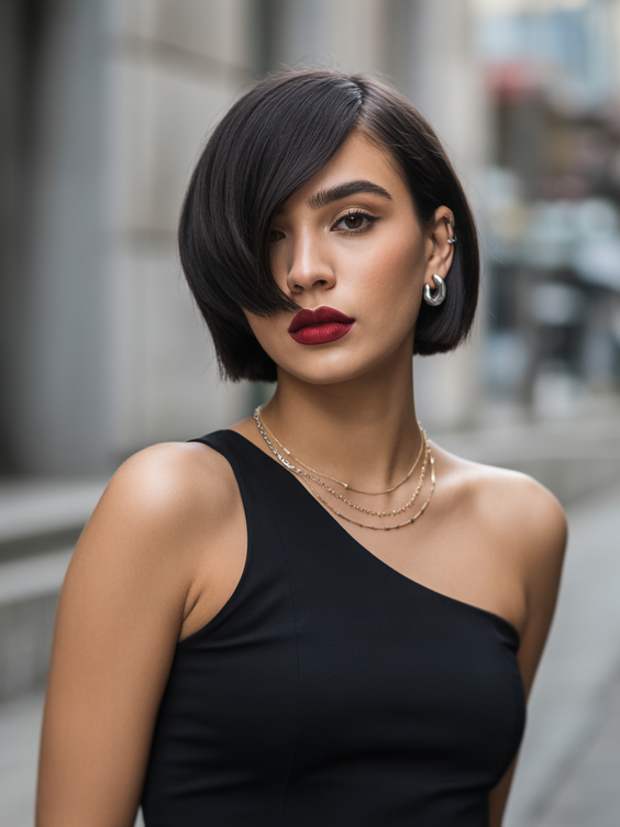 bob haircut 2026 Side Swept Chic Rounded Bob