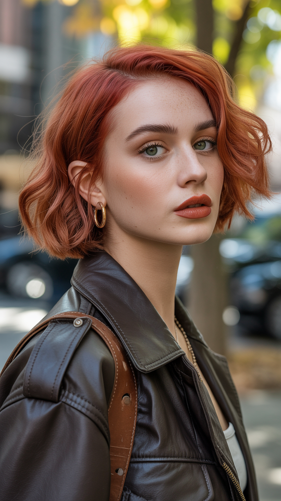 bob haircut 2026 Soft Copper Wavy Bob