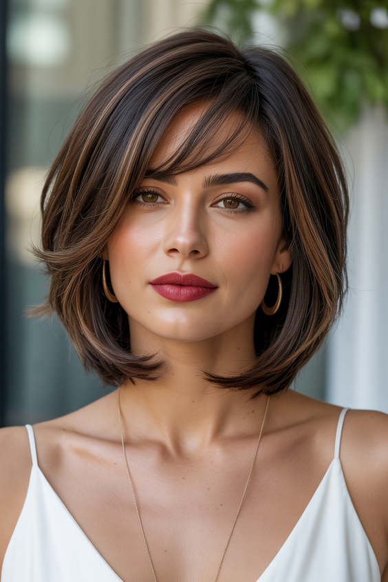trendy bob hairstyles 2026 layered chestnut flick bob