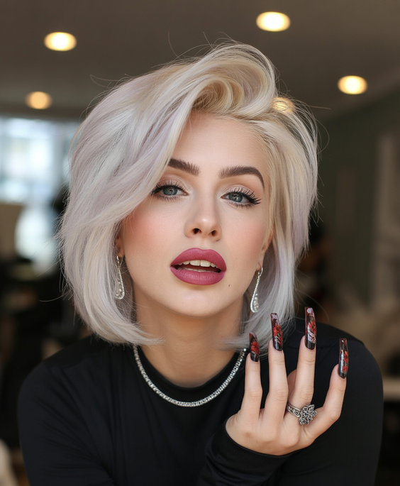 trendy bob hairstyles 2026 voluminous ice blonde bob