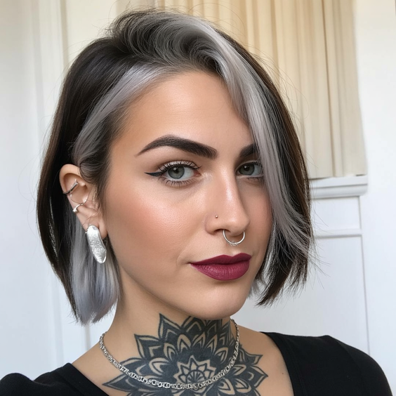 trendy bob hairstyles 2026 smoky silver panel bob