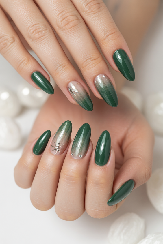 trendy cat eye nails 2026 Green Silver Minimal Design