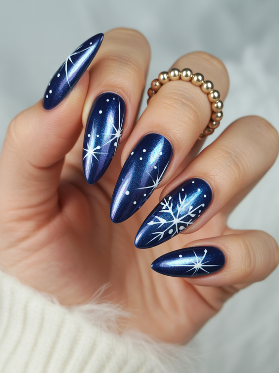 trendy cat eye nails 2026 Deep Blue Cat Eye Nails With Starry Accents
