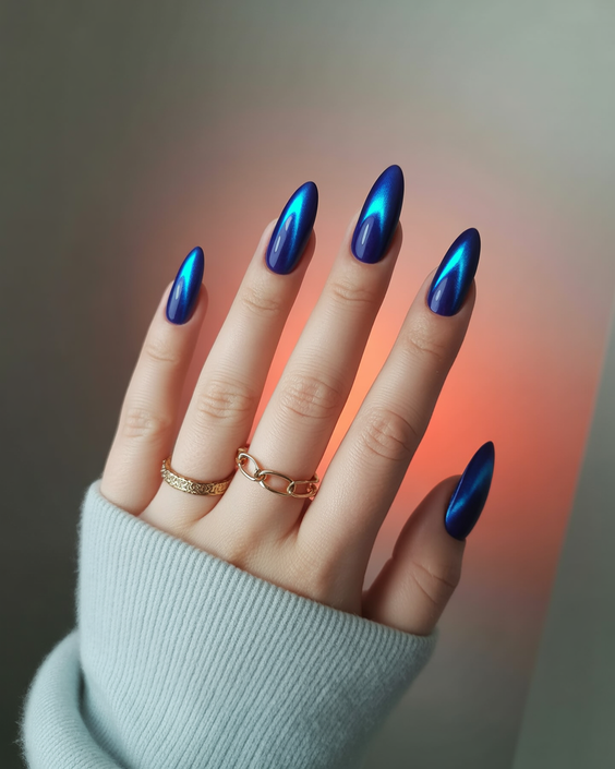 trendy cat eye nails 2026 Electric Blue Cat Eye Nails With a Modern Edge