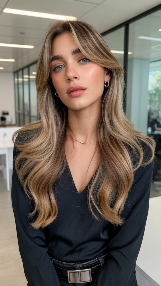 trendy haircuts 2026 long layered waves with soft contour fringe