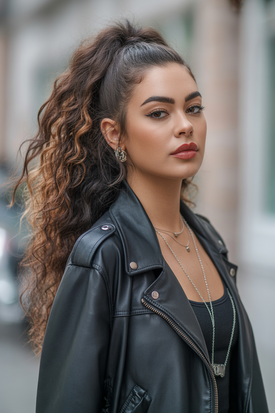 trendy haircuts 2026 high curly ponytail with voluminous texture