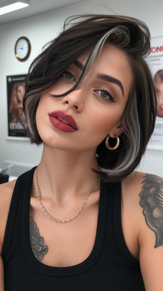 trendy haircuts 2026 short bob with bold money piece