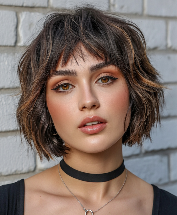 trendy hairstyles for chubby faces 2026 soft textured bob with airy micro bangs