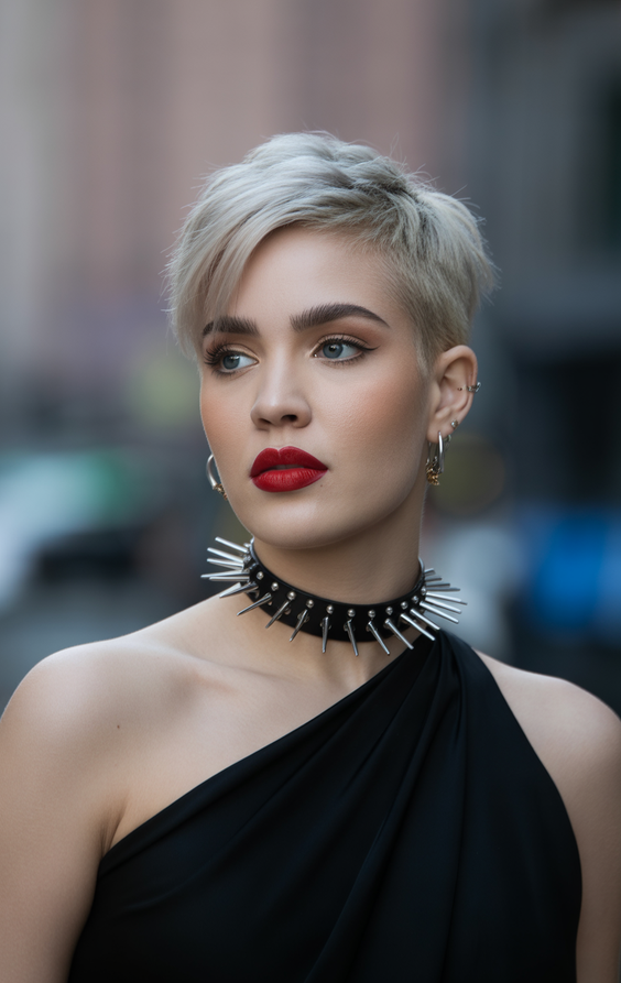 trendy hairstyles for chubby faces 2026 edgy platinum undercut pixie with long fringe