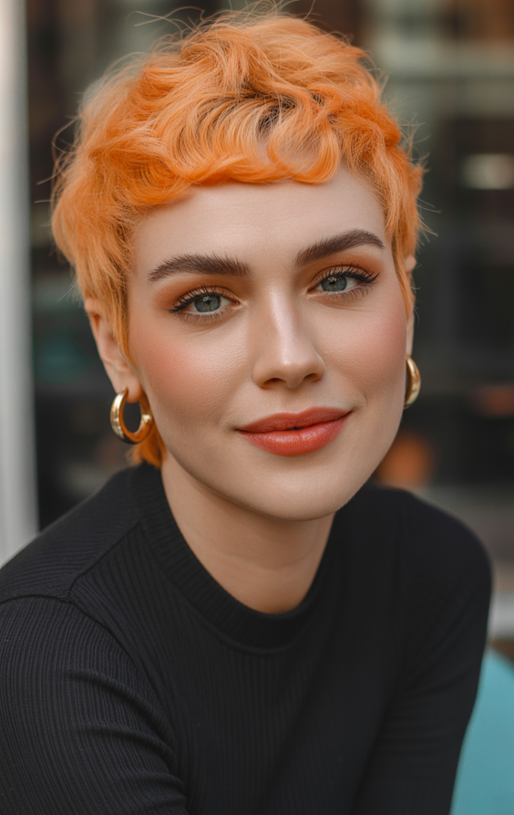 trendy hairstyles for chubby faces 2026 whimsical short curl with bold color