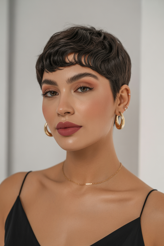 trendy hairstyles for chubby faces 2026 micro wave pixie with sculpted detailing