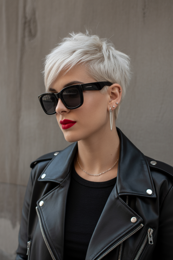 pixie haircuts Icy White Pixie With Sharp Edges