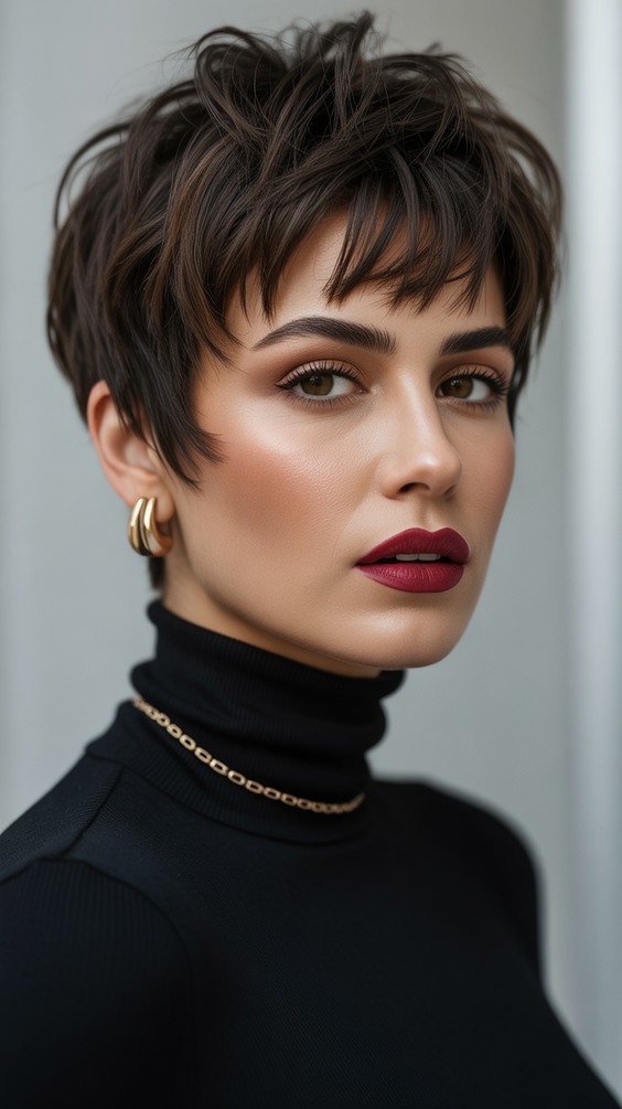pixie haircuts Textured Espresso Pixie With Wispy Layers