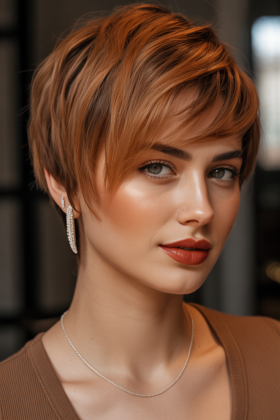 pixie haircuts Copper Honey Pixie With Tapered Edges