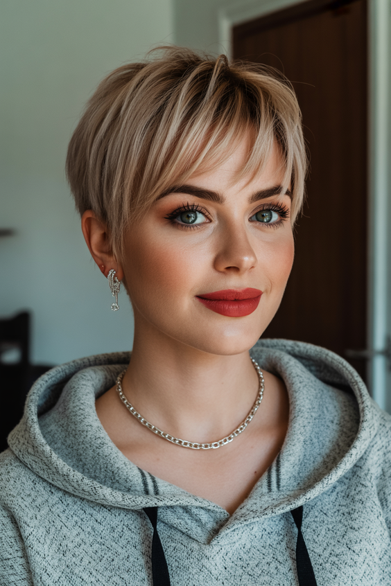 pixie haircuts Classic Blonde Pixie With Soft Straight Bangs