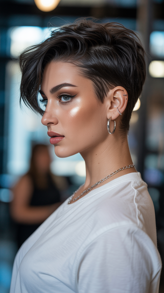 pixie haircuts Edgy Dark Pixie With Longer Front Sweep