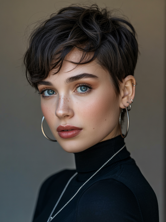 pixie haircuts Soft Layered Brunette Pixie With Natural Movement