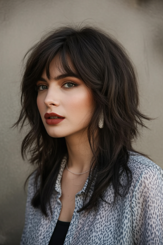 trendy shag haircut 2026 ink brown shag with smoky movement