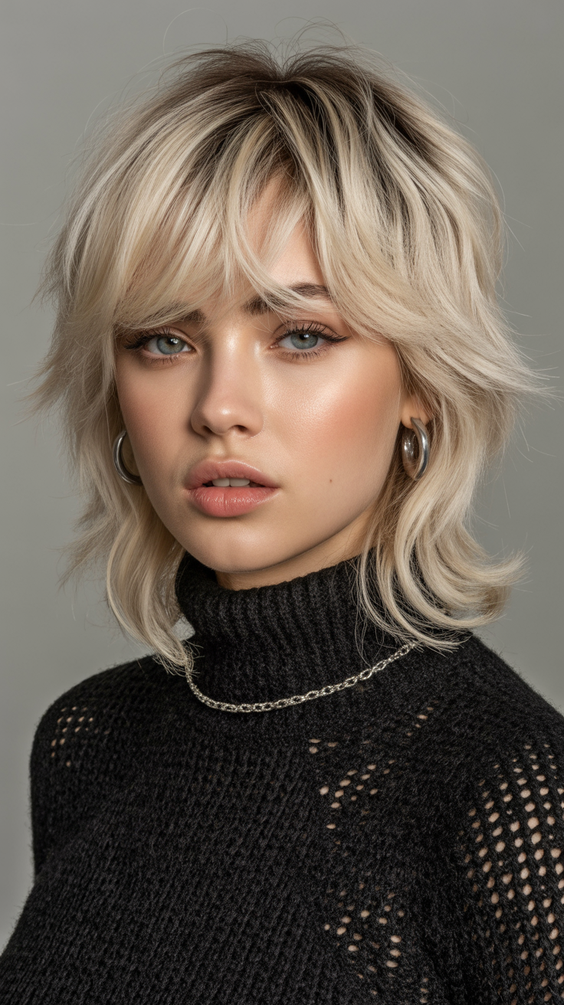 trendy shag haircut 2026 frosted blonde shag with airy curtain fringe