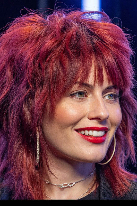 trendy shag haircut 2026 fiery layered shag with textured fringe