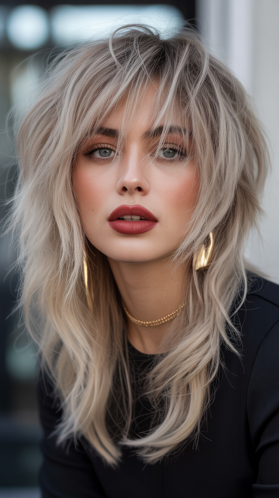 trendy shag haircut 2026 feathered champagne shag with tousled layers