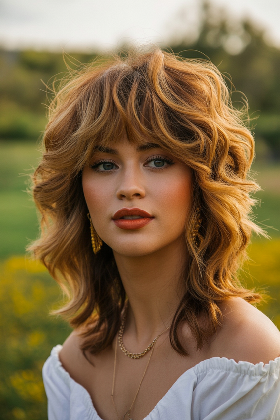 trendy shag haircut 2026 golden meadow shag with soft voluminous curls