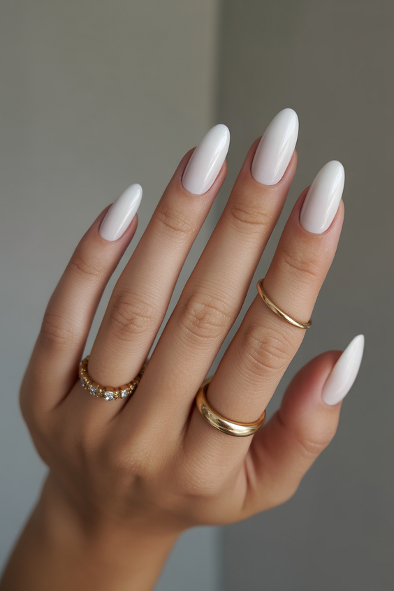 white nails inspiration 2026 plain white almond