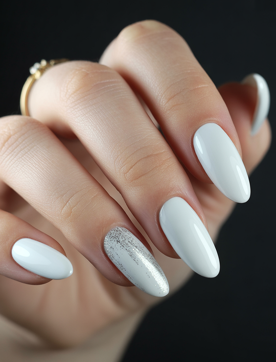 white nails inspiration 2026 silver accent