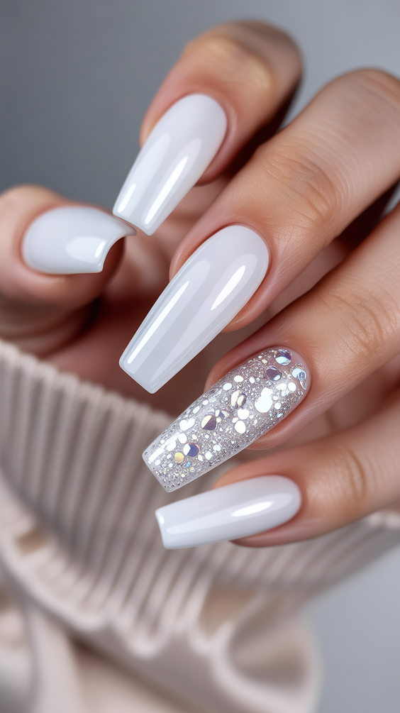 white nails inspiration 2026 plain white coffin