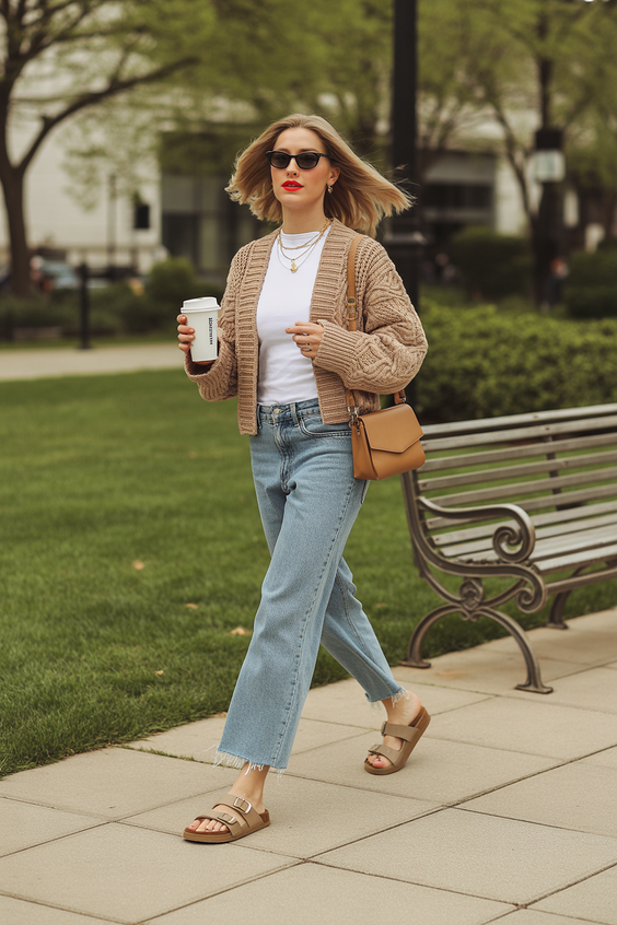 cold spring outfits Relaxed Cardigan and Denim